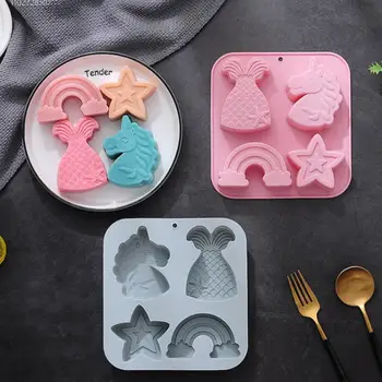 Cartoon Poröse Einhorn Silikon Schokolade Form Meerjungfrau Süßigkeiten Kuchen Eis Backform DIY Stern