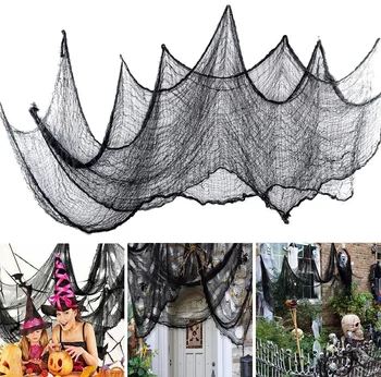76 x 183 cm Halloween-Dekorationen, schwarzes gruseliges Gaze-Tuch, Fenster, Tisch, Tür, Netz, gruseliges