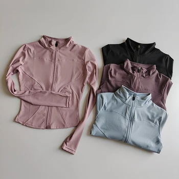 Outdoor-Sport Langarm Frauen schlanke Yoga-Kleidung schnell trocknen Reiß verschluss Strickjacke Stehkragen