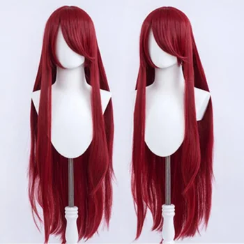 100 cm lange weinrote Uzumaki Kushina-Perücke, hitzebeständig, voller Pony, Kunsthaar-Perücke