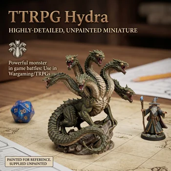 Unbemalte Hydra-Miniaturfigur, TTRPG-Stil, Tabletop-Wargame-Figur, Sammlerskulptur, Schreibtischdekoration