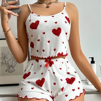 Damen-Pyjama-Set, Nachtwäsche, 2-teilig, kurze Tanktops und Shorts, S, M, L, weiß, belüftet, weich, lässig