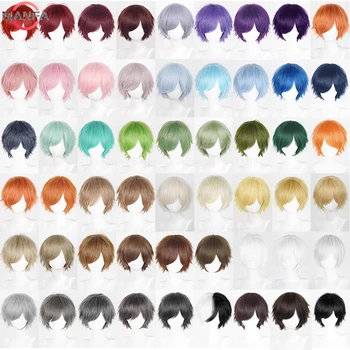 Anime 30 cm Kurze Gerade Cosplay Perücke Schwarz Weiß Grün Braun Lila Blau Grau Rot Gold Mann Frauen