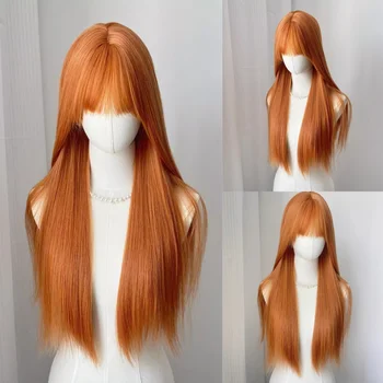 Orangefarbene Synthetik-Perücke mit großen Wellen, Halloween-Party-Cosplay-Perücke, Alltagsperücke