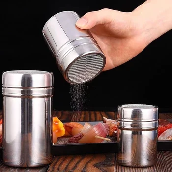 Edelstahl Kaffee Shaker Sichter mit Deckel Mehl Zucker Salz Shaker Icing Mesh Sichter BBQ Gewürz Flasche Küche