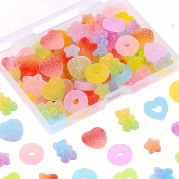 Verschiedene Süßigkeiten-Charms - weiche Gelee-Zuckerharz-Perlen mit flacher Rückseite (50 Stück)