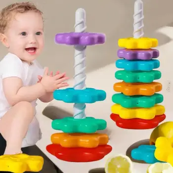 Montessori-Baby-Turmspiel; Spinning and Stacking Rainbow Puzzle; Entwicklung motorischer Fähigkeiten; Geschenk