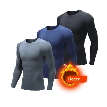 Herren-Unterhemden, Herren-Winter-Thermounterwäsche, dünnes Fleece, elastische Kompression, Fitness