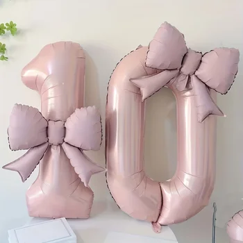32 Zoll große rosa Folienballons mit Schleife in den Zahlen 0-9 - ideal für Mädchen, Hochzeiten