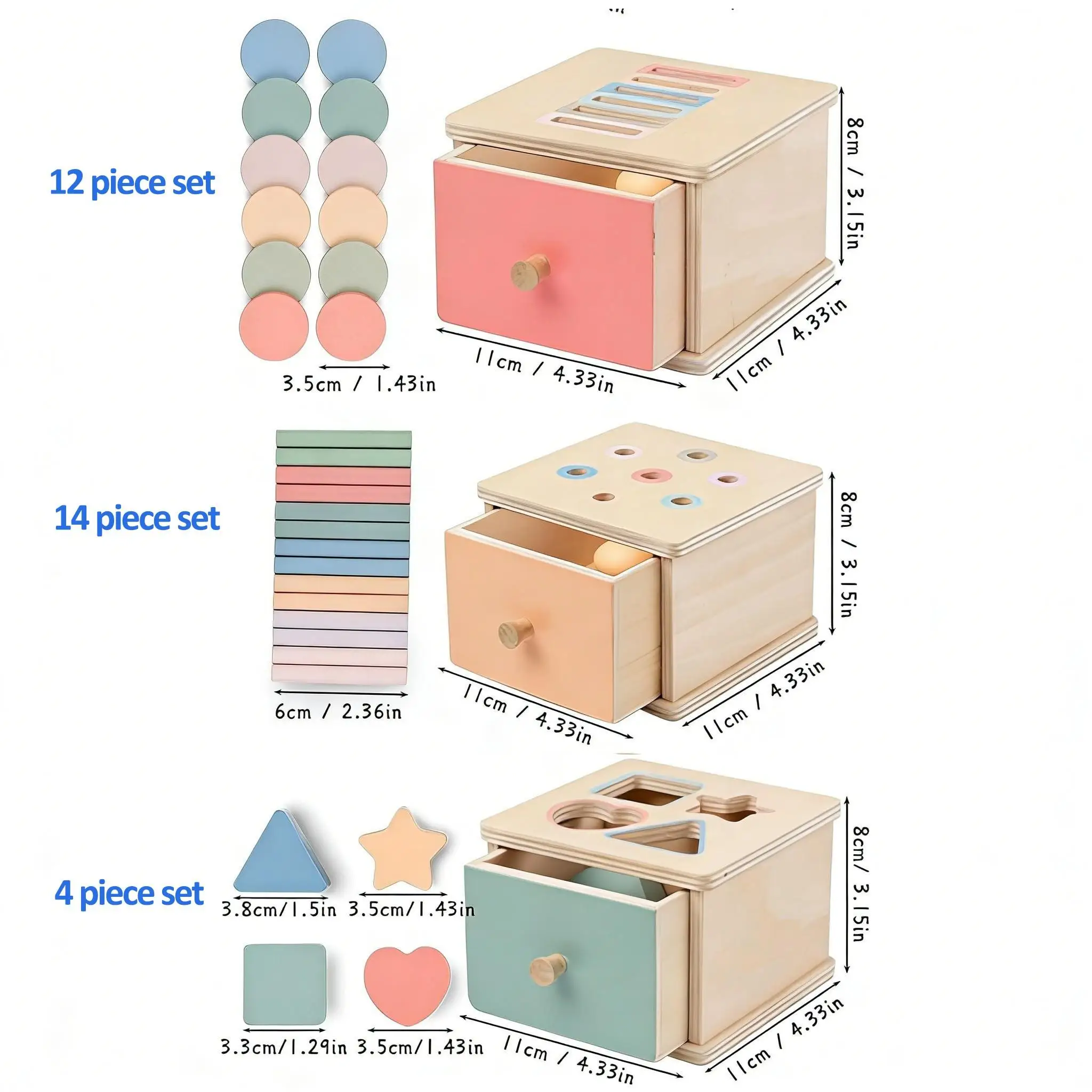Holz Farbe Form Sortierung Spielzeug Schublade Box – Bild 6