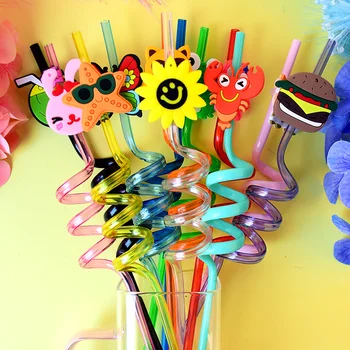 Set mit kleinen Accessoires aus der Meerestier-Serie: Spiral-Trinkhalme - Trinkhalme und kleine (12 Stück)