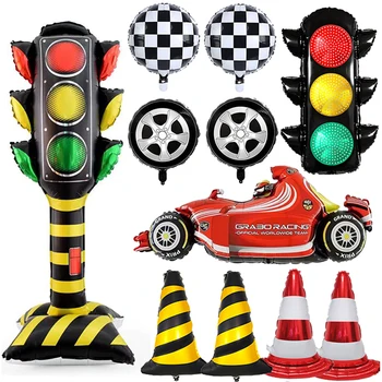 Rennwagen-Stehende-Verkehrsampel-Ballons, Verkehrsleitkegel, Rennwagen-Folienballons