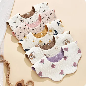 Baby-Lätzchen-Set, aus reiner Baumwollgaze, mit niedlichen Mustern, weich und hautfreundlich (5 Stück)