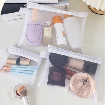 Modischer kleiner großer schwarzer Organizer, Kulturbeutel und Make-up-Tasche, transparentes Netz