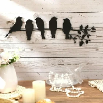 Metall Vogel Wand kunst 5 Vögel auf dem Zweig Wand dekoration Blätter mit Vögeln Skulptur Wand dekoration