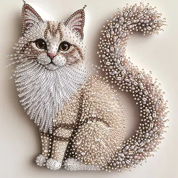 5D Diamant-Malerei-Set | Flauschiges Kätzchen-Thema, Handgefertigt, 2D-Flachdruck, Unregelmäßige Diamanten