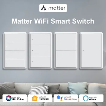Manhot Matter WiFi-Smart-Wandlichtschalter, 1, 2, 3, 4 Gangs mit neutralem Draht, physischen