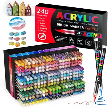 240 Farben Acrylfarbmarker Acryl-Marker-Set mit weicher Pinselspitze, Farbstifte für Holz, Stoff, Leinwand