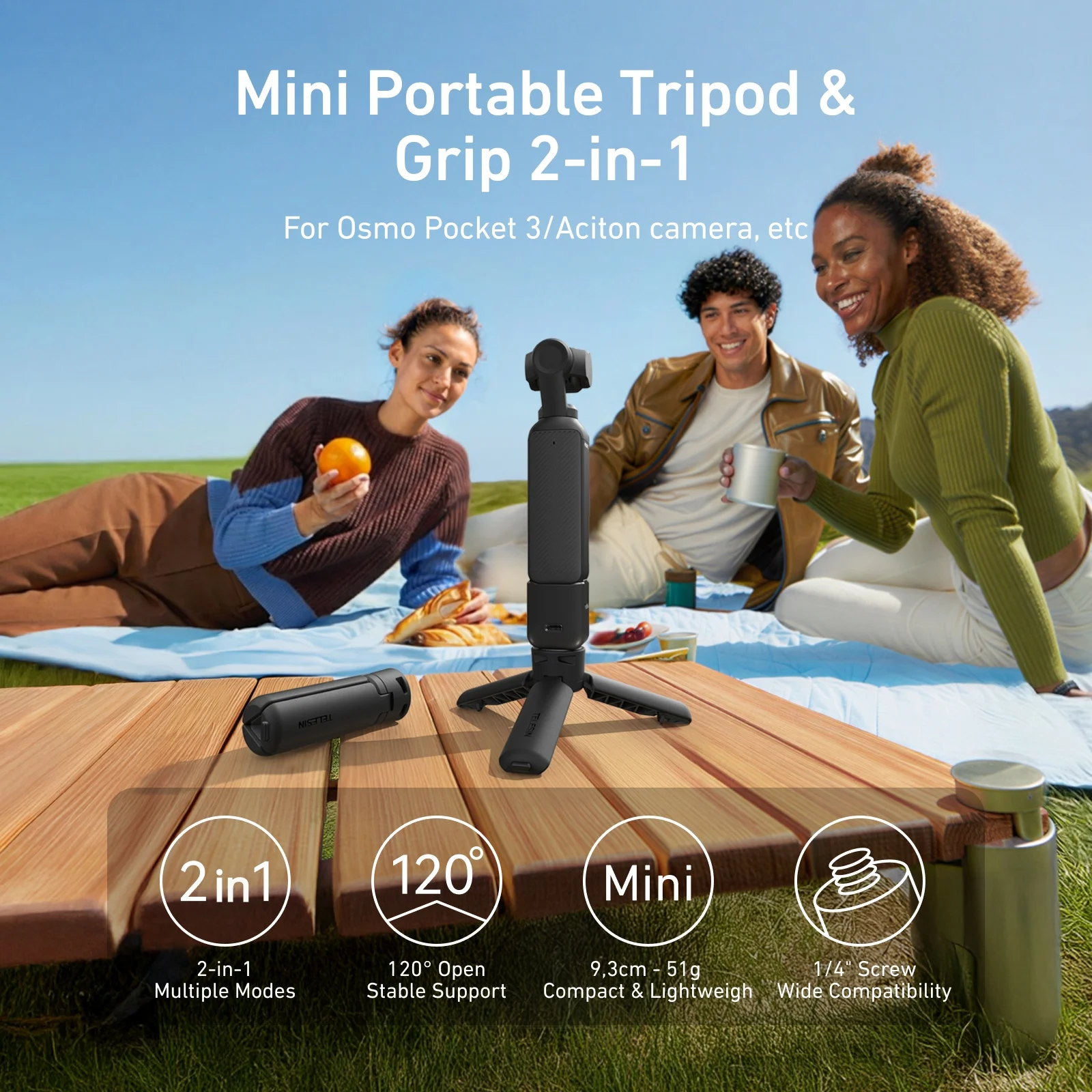 TELESIN Mini Quick Release Universal Stativ Handgriff für – Bild 2