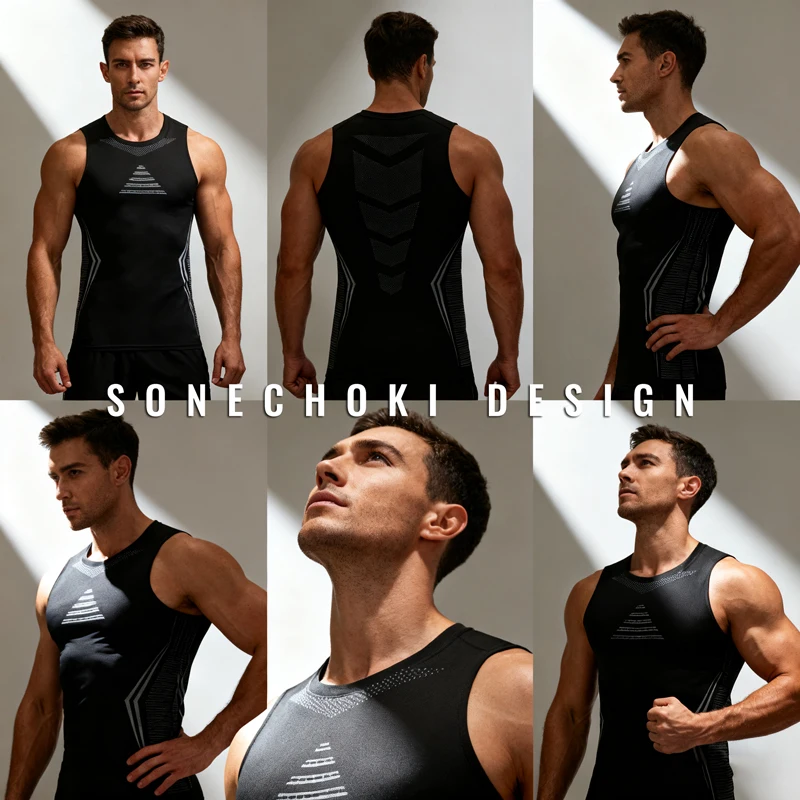 Kompressionsshirt Herren Ärmellos Fitnesskleidung Dry Fit – Bild 2
