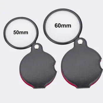 50/60mm Mini Lupe 8X Gefaltete Ledertasche Tragbare Handheld Lesen Zeitung Schmuck Geschenk Einzelne Glaslinse