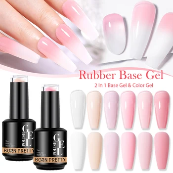 BORN PRETTY 15 ml Jelly Nude Rubber Base Gel Natural Milky White Clear Semi-permanent Self-Leveling Soak Off