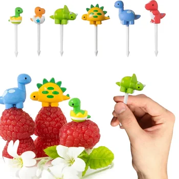 Nette Dinosaurier Obst Gabel Kinder Snack Dessert Dekoration Gabeln Zahnstocher Mittagessen Salat (6 Stück)