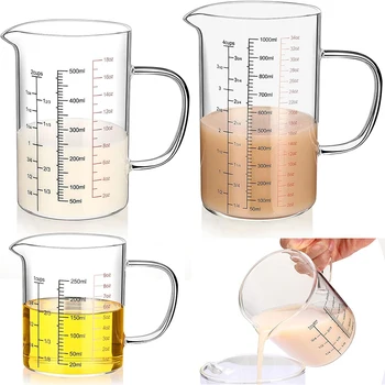 Messbecher aus Borosilikatglas, Klarglas, Skala, Becher mit Griff, V-förmiger Auslauf, Messbecher aus Glas