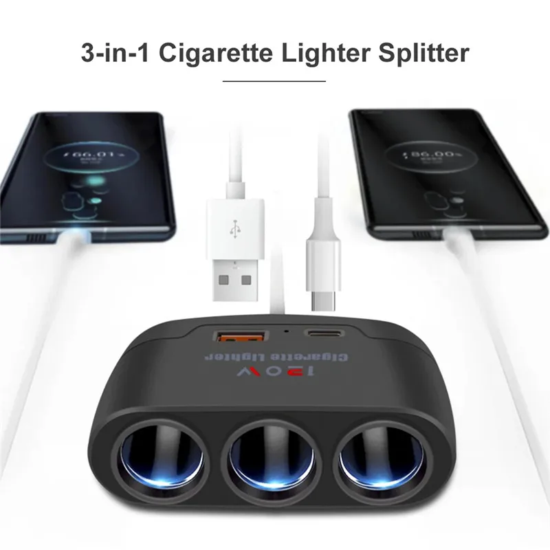 3-in-1 Zigarettenanzünder-Verteiler 120 W mit USB-C, 12/24 V – Bild 2