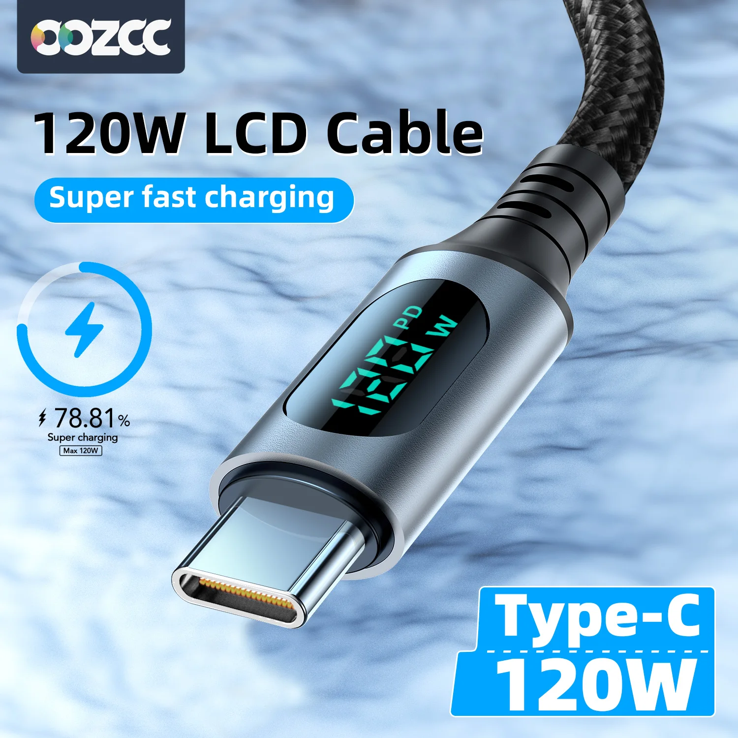USB-A auf USB-C Kabel 120 W, 6 A, Nylon, mit LED-Anzeige