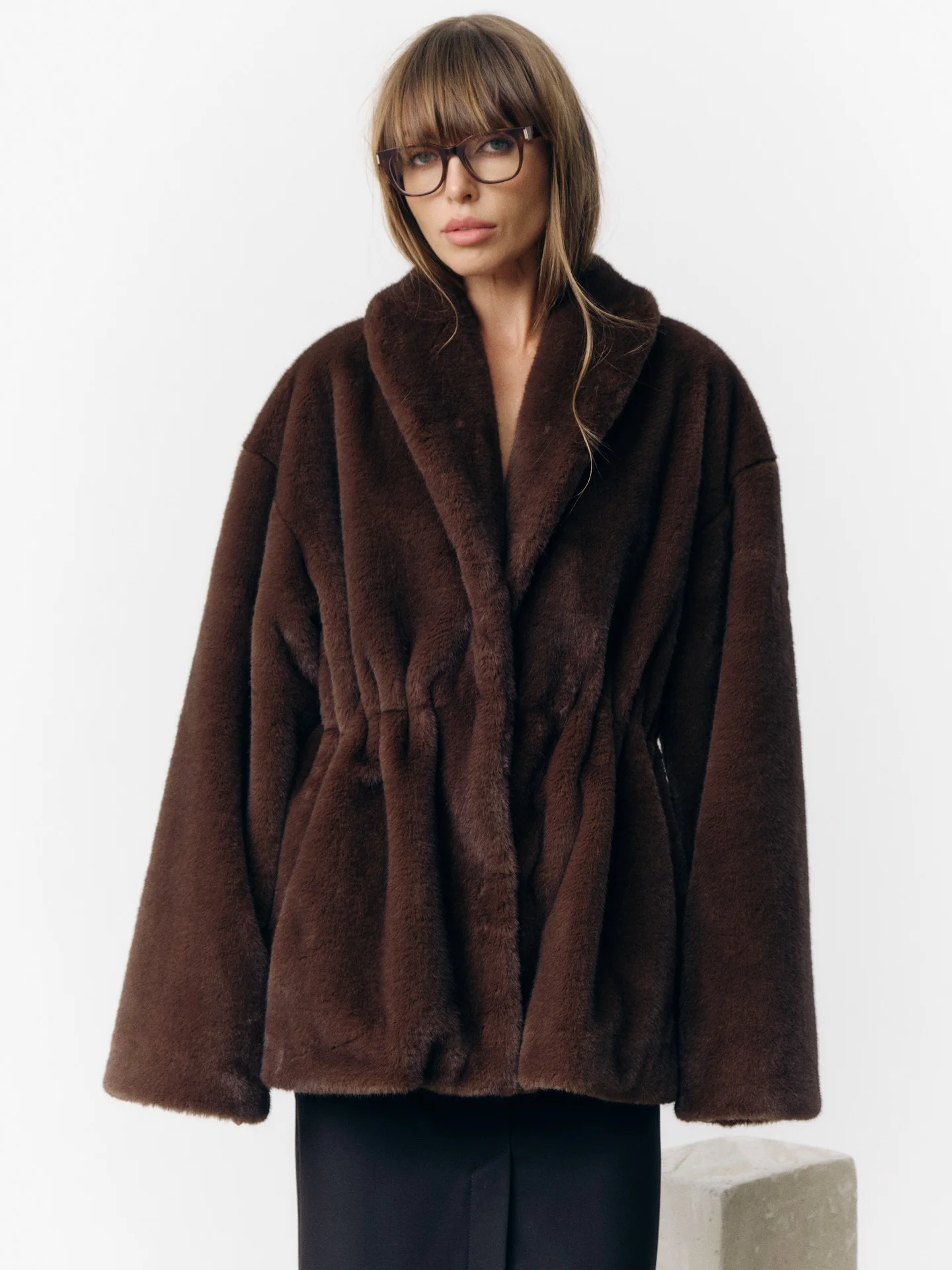 Mode Mischfarbe Revers Kragen Frau Langen Mantel Elegante – Bild 2