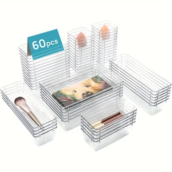 60/6/9/12er-Pack Schubladenorganizer Transparente Kunststoffbehälter für Badezimmer Schminktisch Aufbewahrung