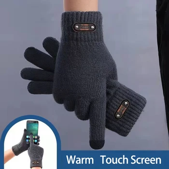 Winterhandschuhe für Herren, Touchscreen, Radfahren, winddicht, Wolle, gestrickt, dickes Fleece, Büro