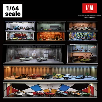 1/64 Diorama Auto-Garagenmodell Auto-Parkplatz Ausstellungsraum-Szene Ausstellungsmodell Geschenk-Spielzeug