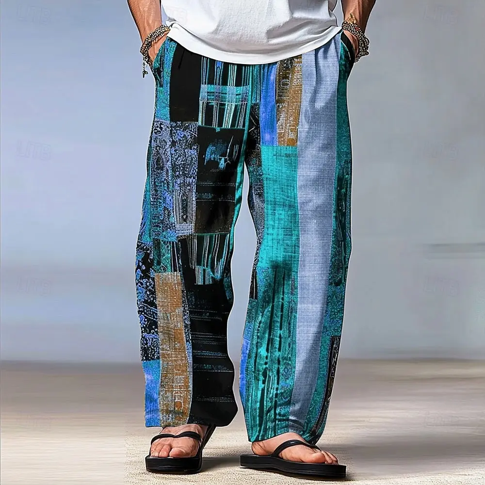 Herren-Hose mit Farbblock-Patchwork, mittlere Taille – Bild 3