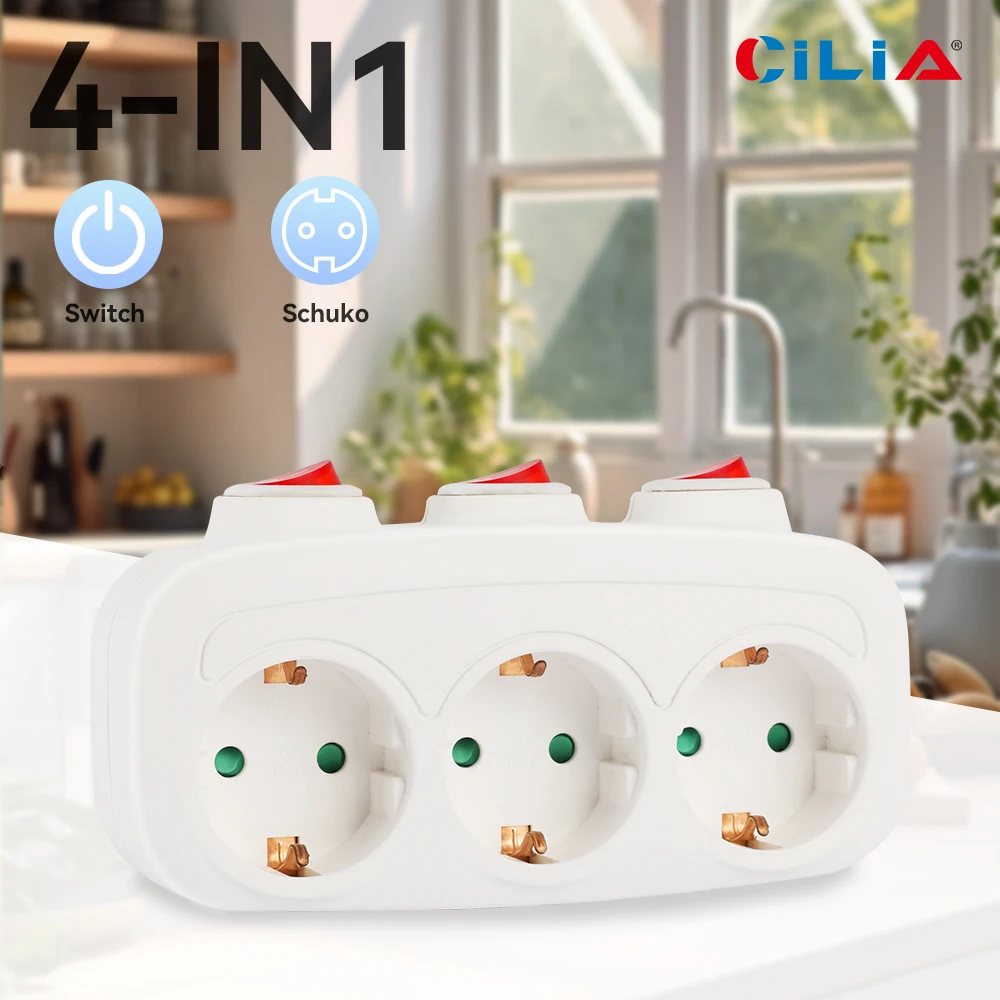 CILIA 1/2 Stück EU-Stecker, 3-in-1, Steckdose mit 3 – Bild 4