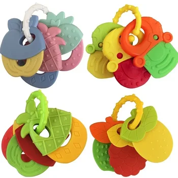 Baby Obst Stil Weiche Gummi Rassel Beißring Spielzeug Neugeborenen Kaut Food Grade Silikon Beißringe Infant
