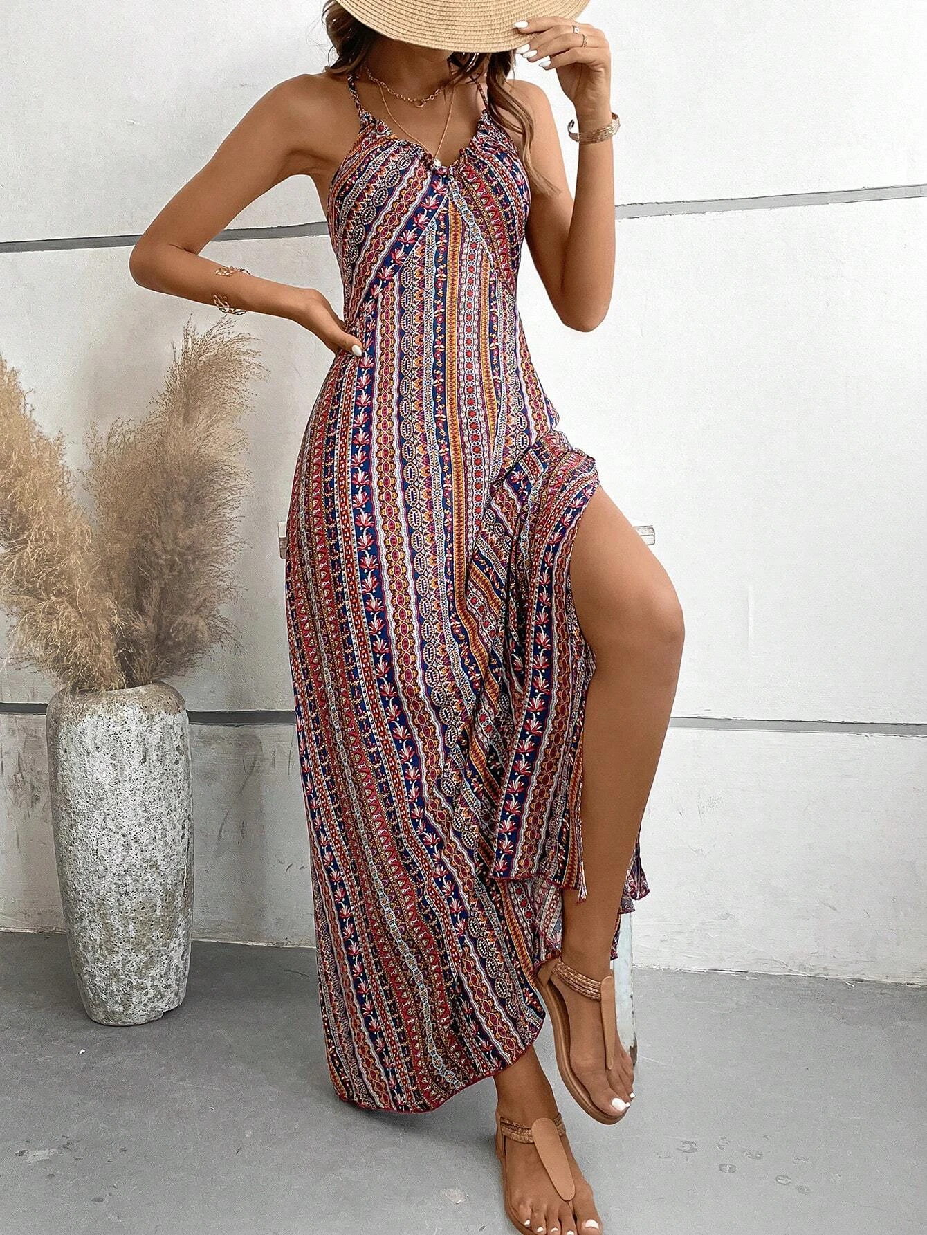 Damen Sommerkleid mit ethnischem Muster, rückenfrei – Bild 4