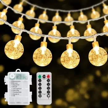 Kristallkugel-Lichterkette, LED-Lichterkette, batteriebetrieben, mit Fernbedienung, für den Außenbereich