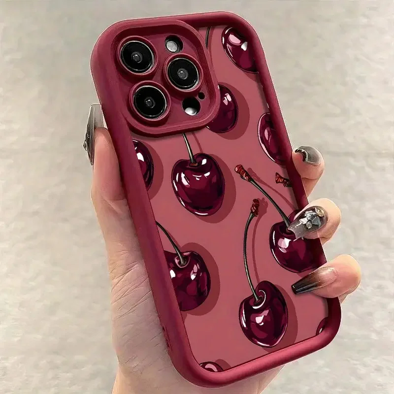 Luxuriöse weinrote Kirsch-Druckhülle für iPhone 16 15 17 Air – Bild 4