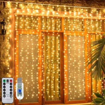 Weihnachtsbeleuchtung, LED-Dekoration, Fee, Neujahrsdekoration für Zimmer, Girlanden, Schnur, Vorhang