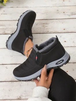 Damenschuhe, Winter-Baumwollschuhe mit Fleece und verdicktem Mittelhohem Schaft, Warme und Lässige