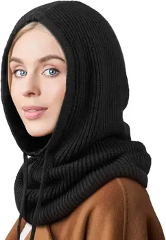 Gestrickter Schal mit Kapuze, Mütze, gestrickte Sturmhaube, koreanischer Outdoor-Stil, warmer Kapuzenschal