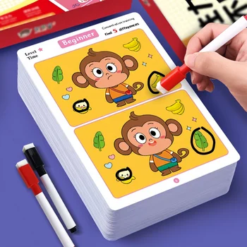 Finden Sie Unterschiede, Kartenspiel, wiederverwendbares Cartoon-Lernpuzzle für Kinder, drei