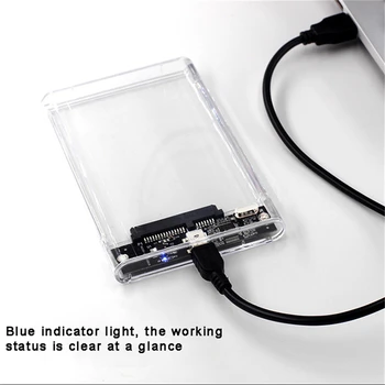 Transparentes HDD-Gehäuse, HDD-Gehäuse, 2,5 Zoll SSD, SATA auf USB 2.0 Typ-C-Adapter, tragbare externe
