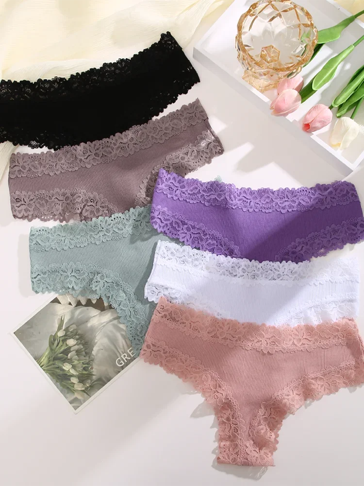 3 Teile/satz Frauen Baumwolle Spitze Höschen Floral Intime – Bild 3