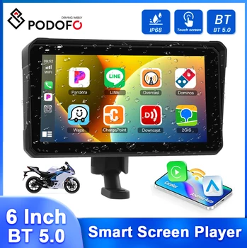 Podofo 6'' Smart Screen Player Kabelloses Carplay Android Auto Motorrad-Monitor Automatische