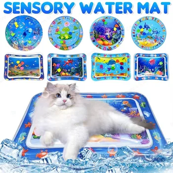 Katzen Sensorische Wasser Spielmatte Mit Fisch Verdickte Aufblasbare Haustier Wasser Bett Hund Spielen