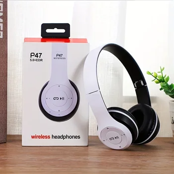 P47 bluetooth 5,0 kabelloser kopfhörer faltbarer hifi stereo bass kopfhörer kinder helm geschenk mit mikrofon