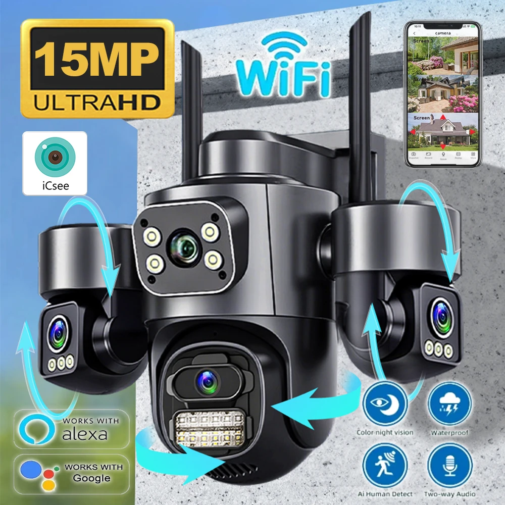 15MP Sicherheitskamera ICsee mit 3 HD-Bildschirmen